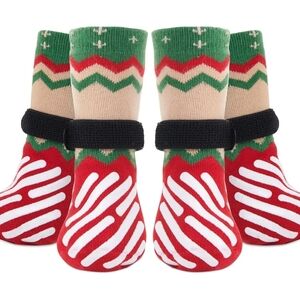 Noname Holiday Red & Green Dog Booties with Non-Slip Soles